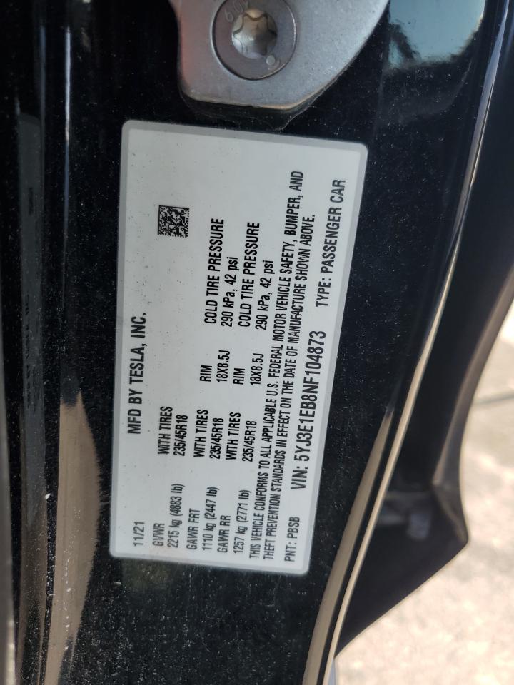 2022 Tesla Model 3 VIN: 5YJ3E1EB8NF104873 Lot: 65580475