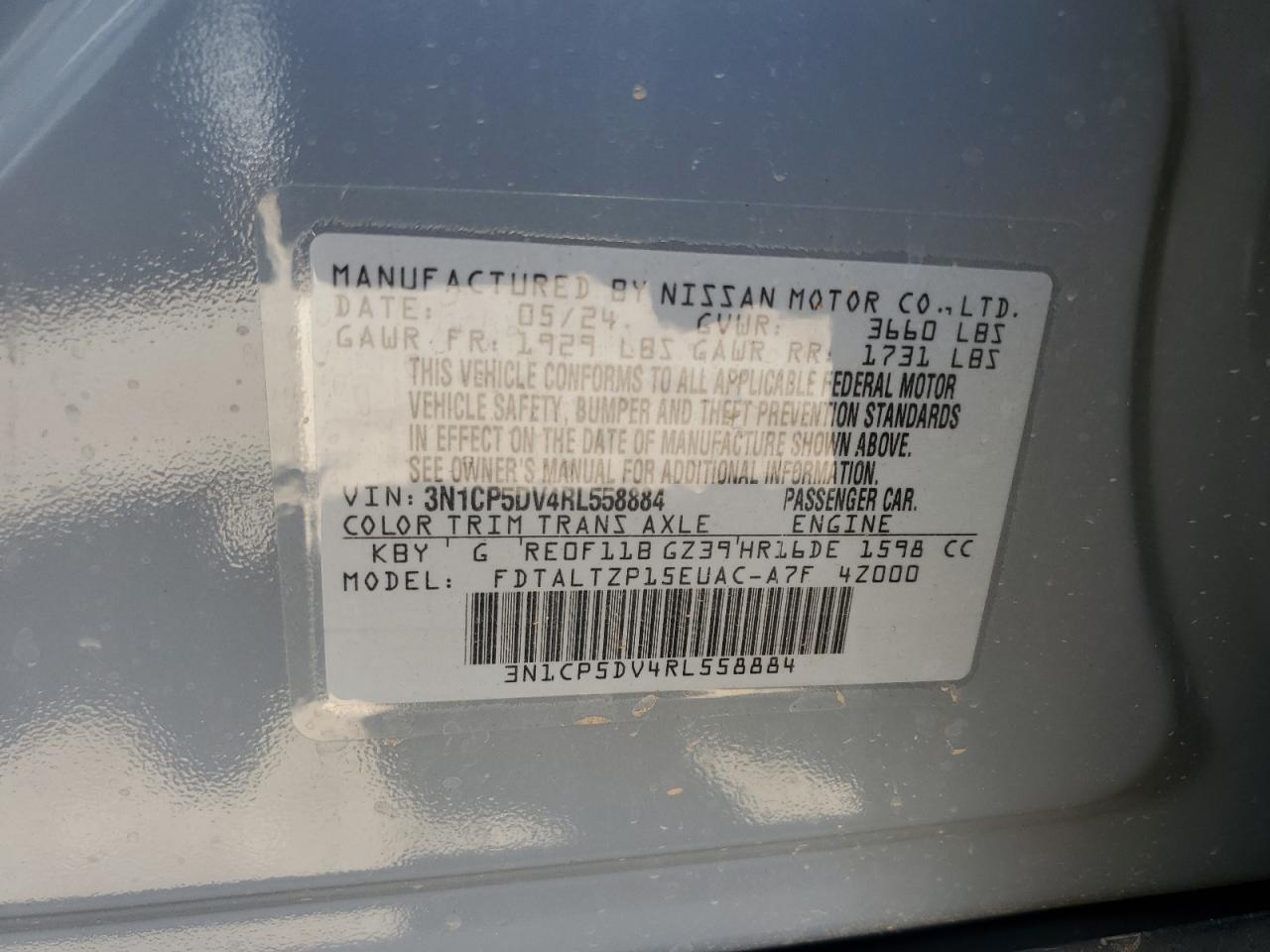 2024 Nissan Kicks Sr VIN: 3N1CP5DV4RL558884 Lot: 64076945