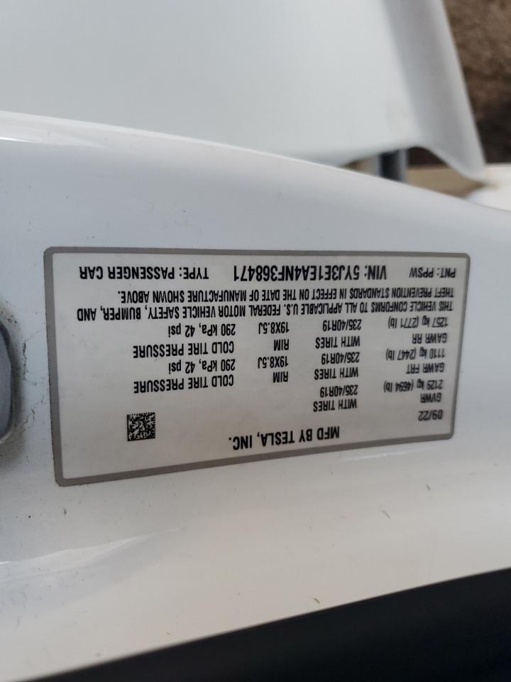 2022 Tesla Model 3 VIN: 5YJ3E1EA4NF368471 Lot: 64271755