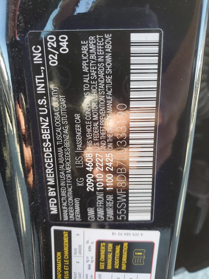 2020 Mercedes-Benz C 300 VIN: 55SWF8DB7LU333190 Lot: 66232125