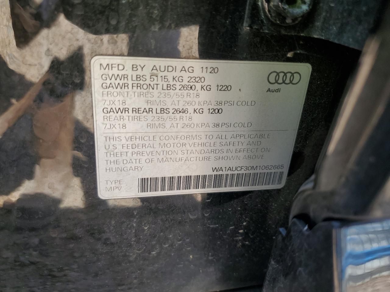 2021 Audi Q3 Premium 40 VIN: WA1AUCF30M1062665 Lot: 64821825