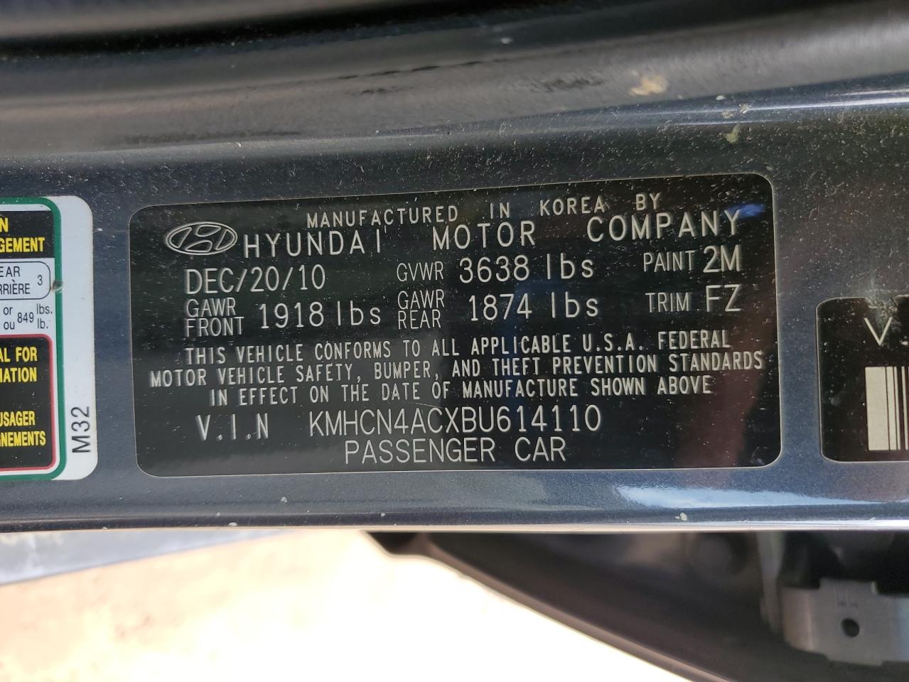 2011 Hyundai Accent Gls VIN: KMHCN4ACXBU614110 Lot: 64297345