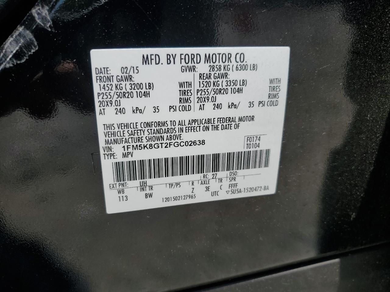 2015 Ford Explorer Sport VIN: 1FM5K8GT2FGC02638 Lot: 64554935