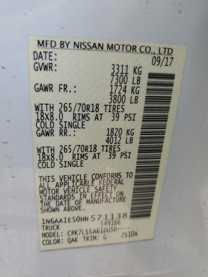 2017 Nissan Titan Sv VIN: 1N6AA1E50HN571138 Lot: 64628625
