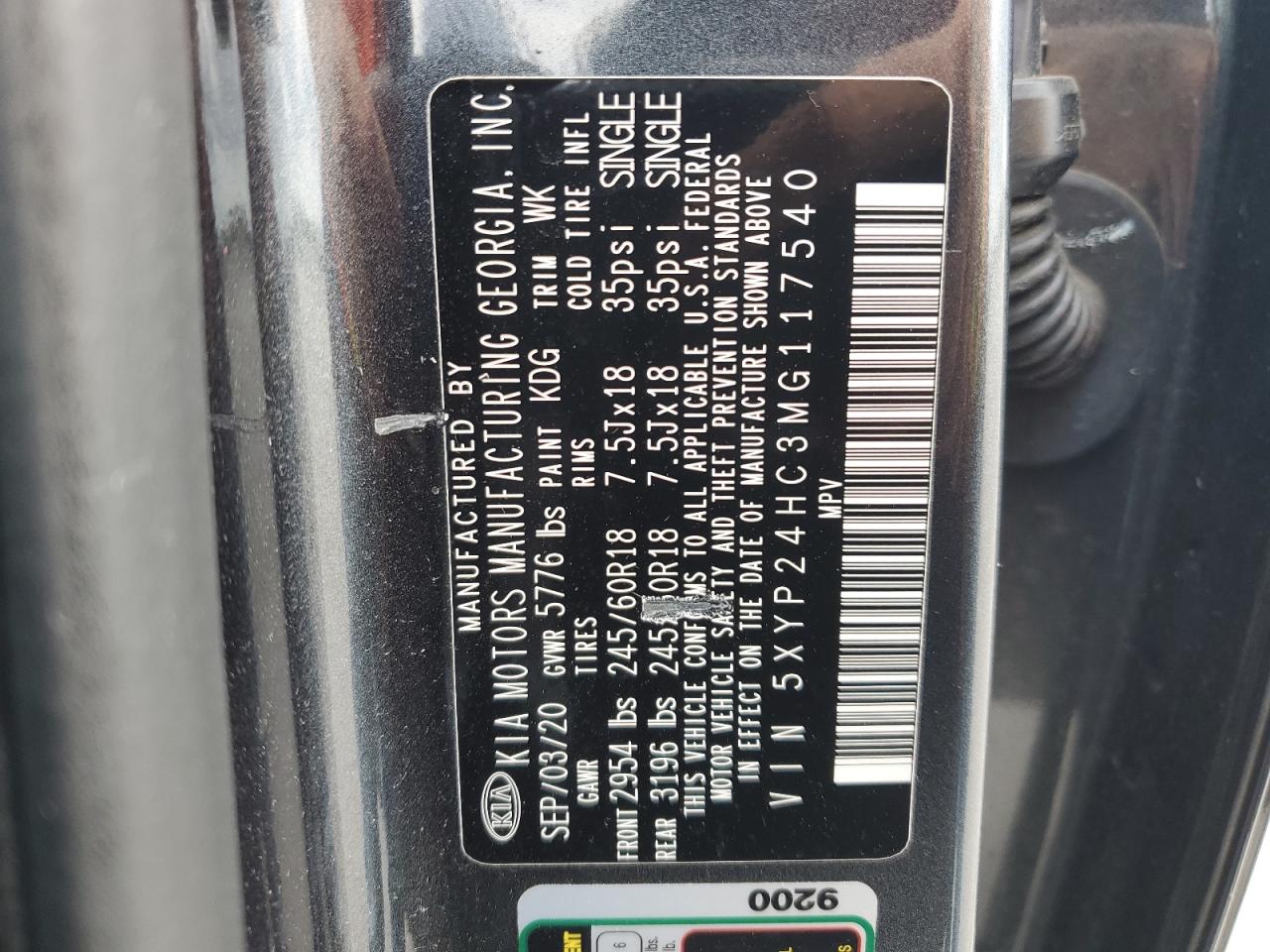 2021 Kia Telluride Lx VIN: 5XYP24HC3MG117540 Lot: 64902275