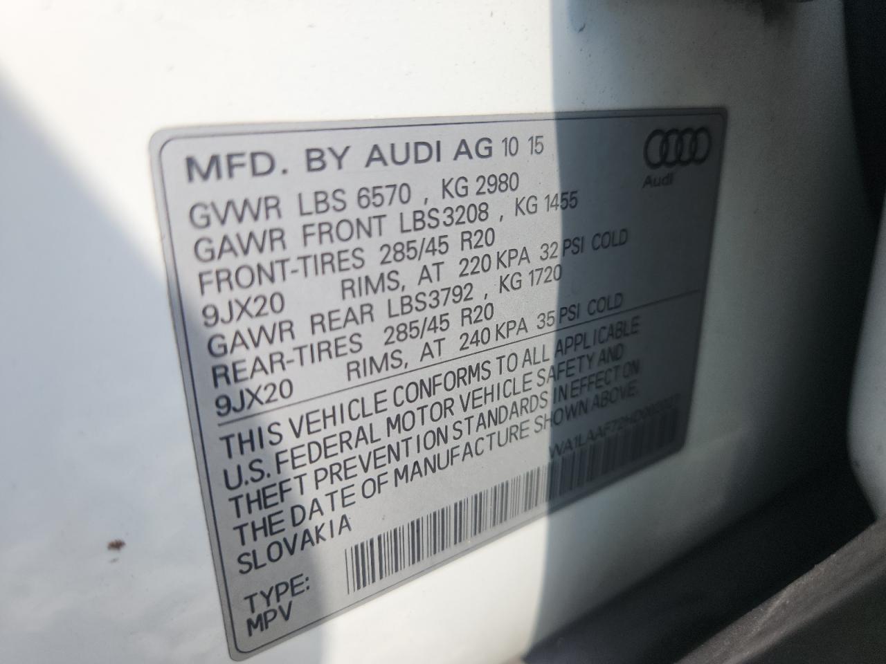 2017 Audi Q7 Premium Plus VIN: WA1LAAF72HD002027 Lot: 64785685