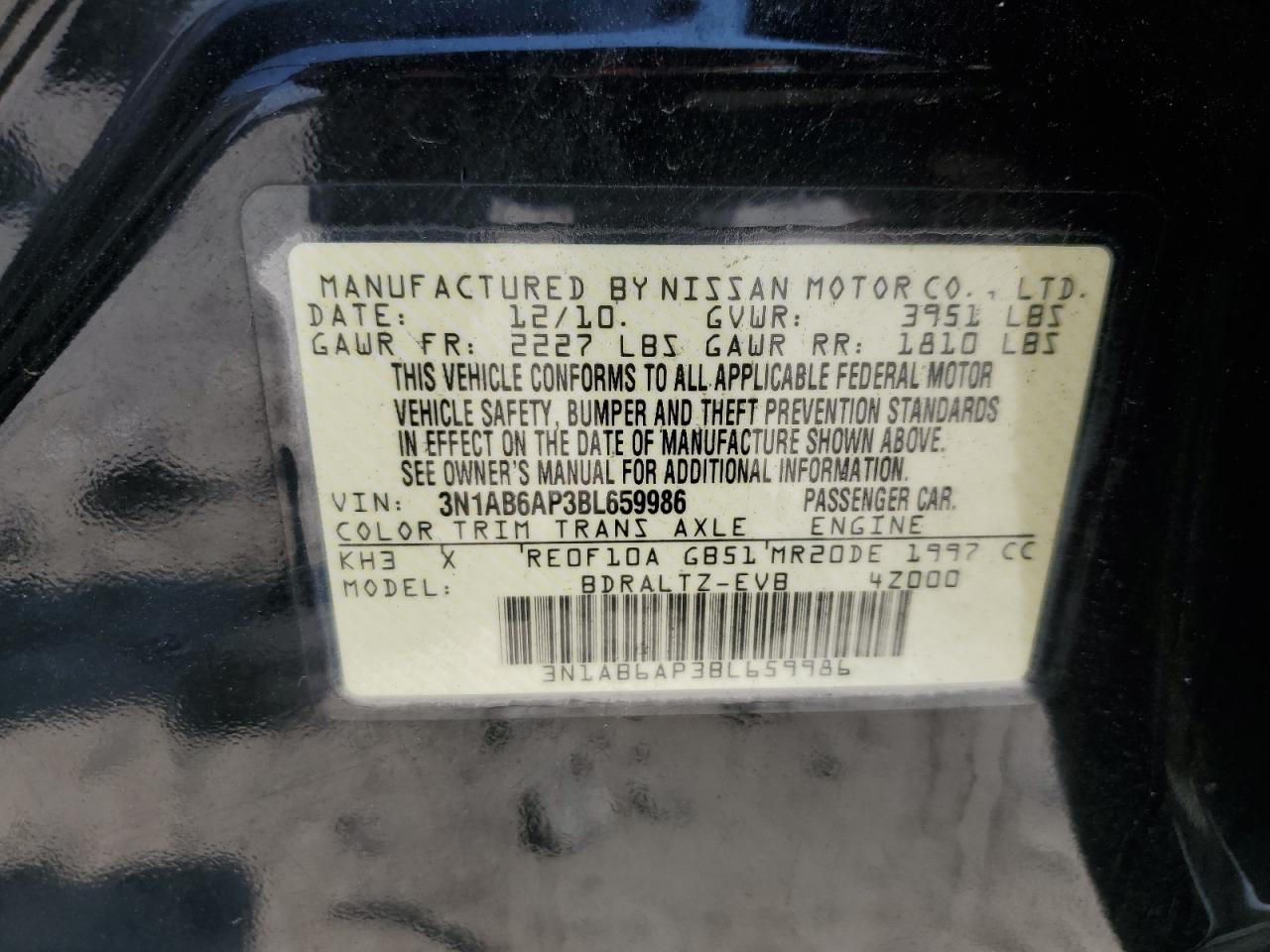 2011 Nissan Sentra 2.0 VIN: 3N1AB6AP3BL659986 Lot: 63837705