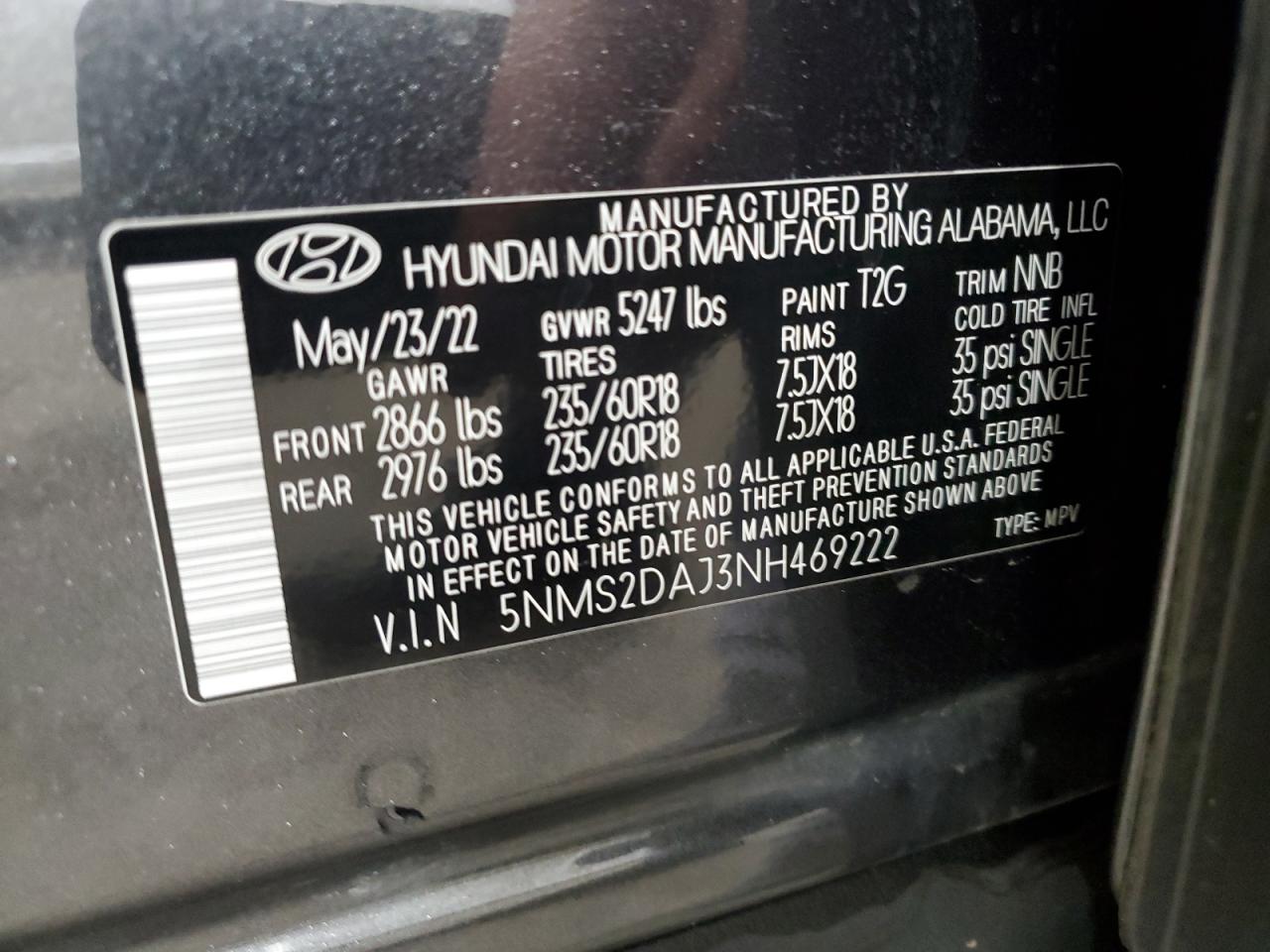 2022 Hyundai Santa Fe Sel VIN: 5NMS2DAJ3NH469222 Lot: 64098625