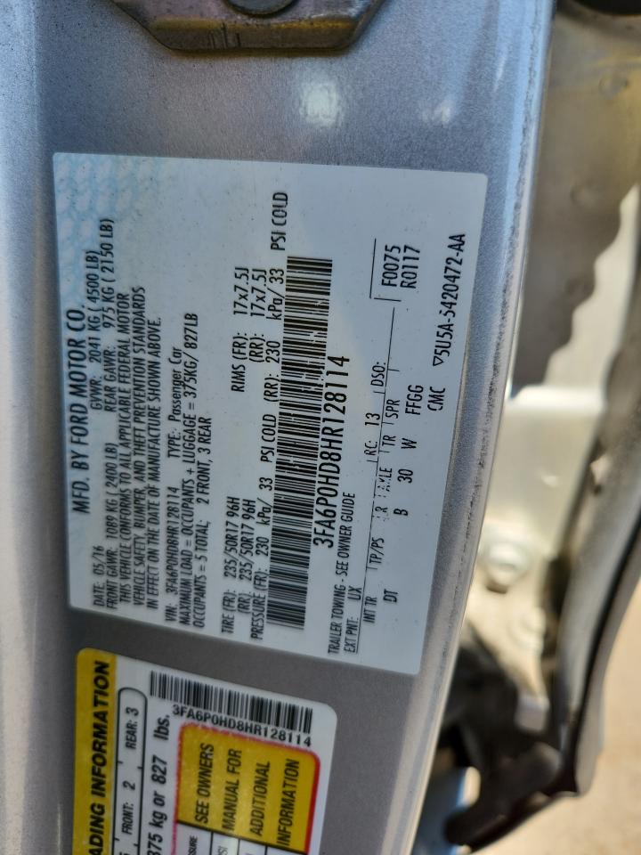 2017 Ford Fusion Se VIN: 3FA6P0HD8HR128114 Lot: 65537565