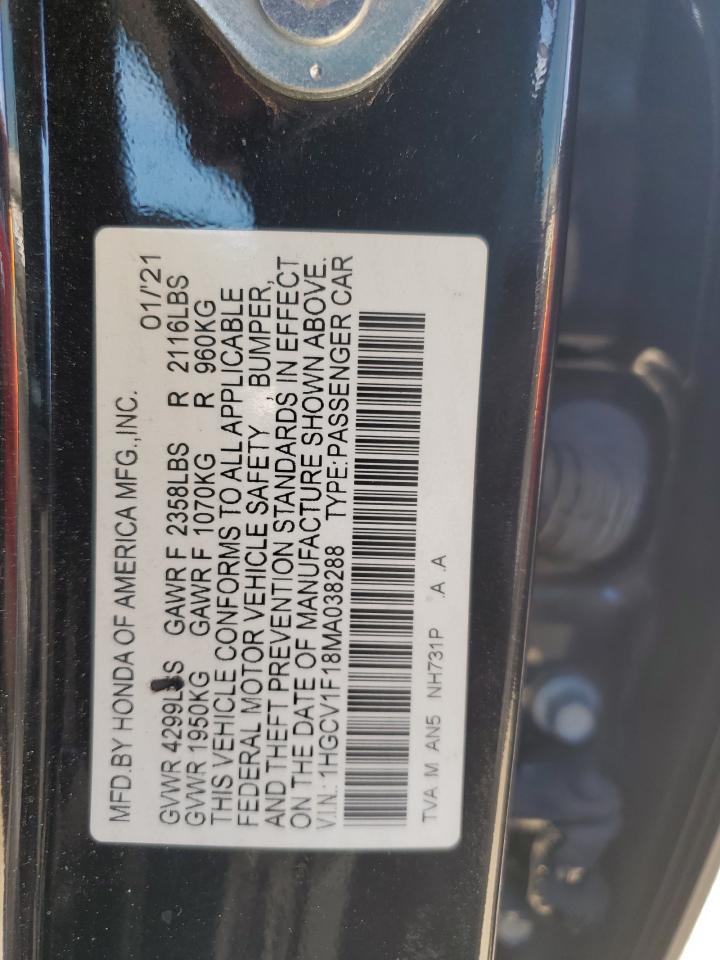 2021 Honda Accord Lx VIN: 1HGCV1F18MA038288 Lot: 63193485