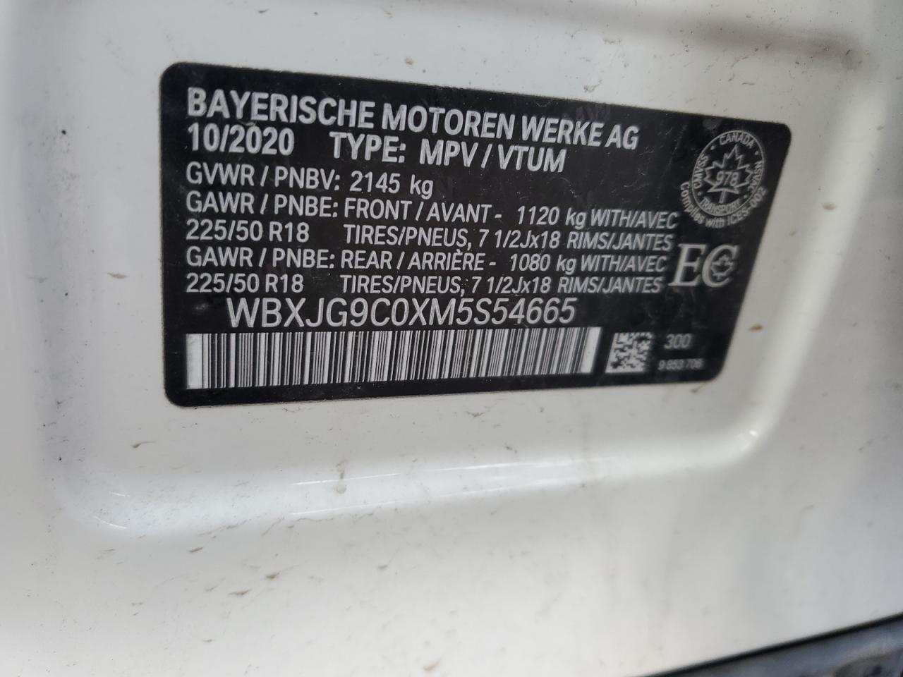 2021 BMW X1 xDrive28I VIN: WBXJG9C0XM5S54665 Lot: 64812355