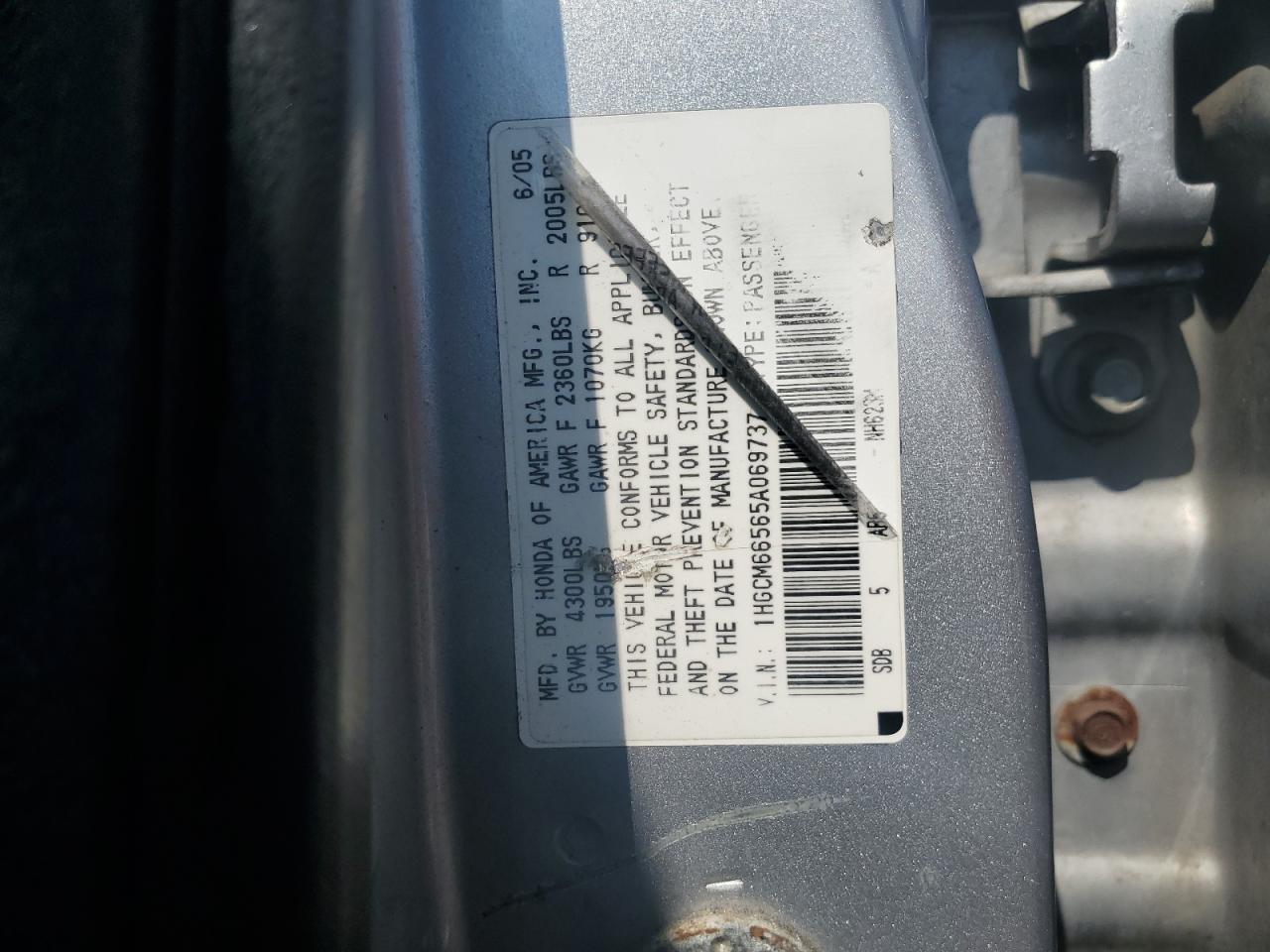 2005 Honda Accord Ex VIN: 1HGCM66565A069737 Lot: 64273965