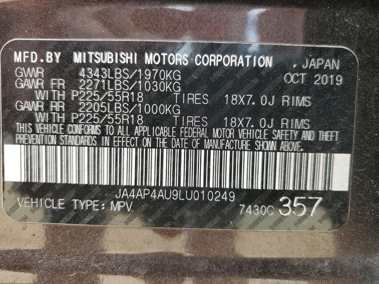 2020 Mitsubishi Outlander Sport Se VIN: JA4AP4AU9LU010249 Lot: 62642025