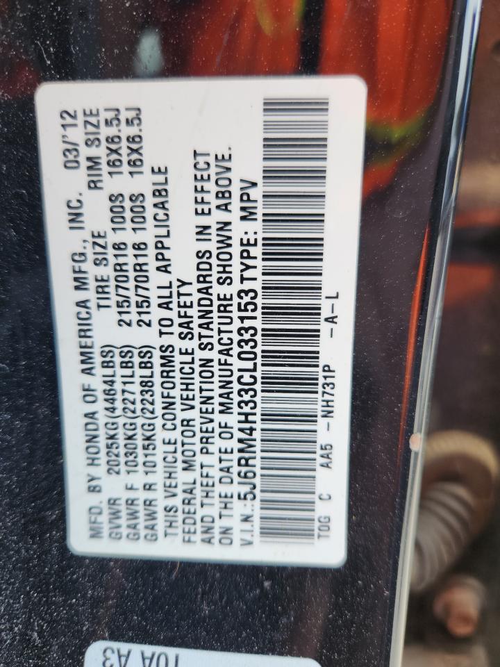 2012 Honda Cr-V Lx VIN: 5J6RM4H33CL033153 Lot: 64903375