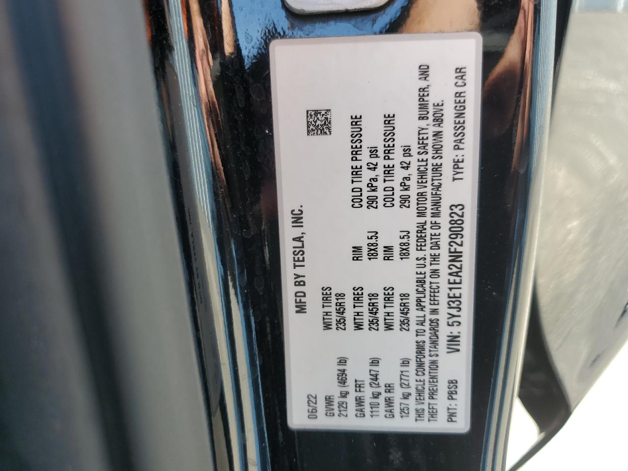 2022 Tesla Model 3 VIN: 5YJ3E1EA2NF290823 Lot: 64633375