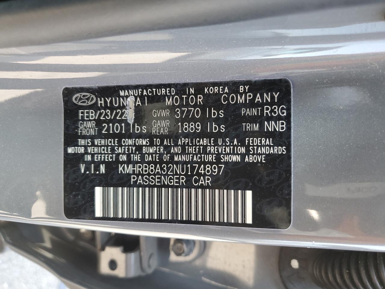 2022 Hyundai Venue Se VIN: KMHRB8A32NU174897 Lot: 63856865