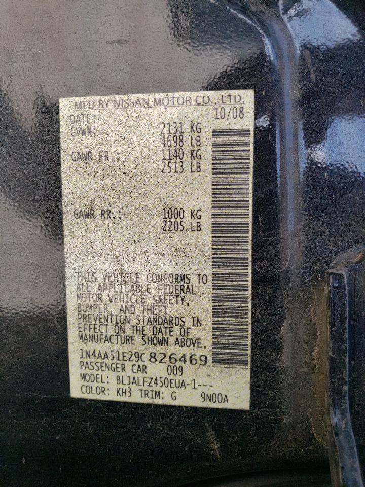 2009 Nissan Maxima S VIN: 1N4AA51E29C826469 Lot: 64848005