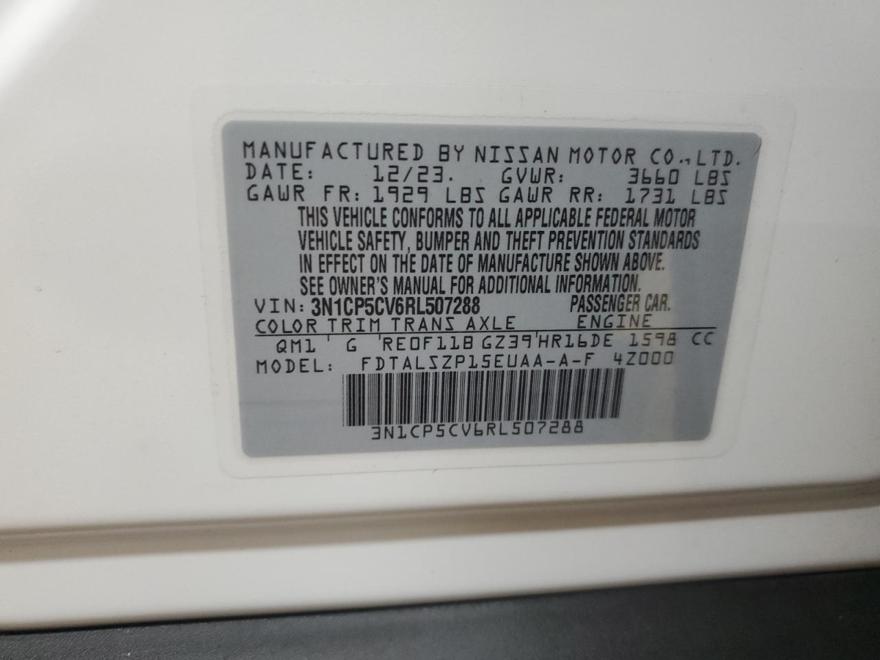 2024 Nissan Kicks Sv VIN: 3N1CP5CV6RL507288 Lot: 64964775