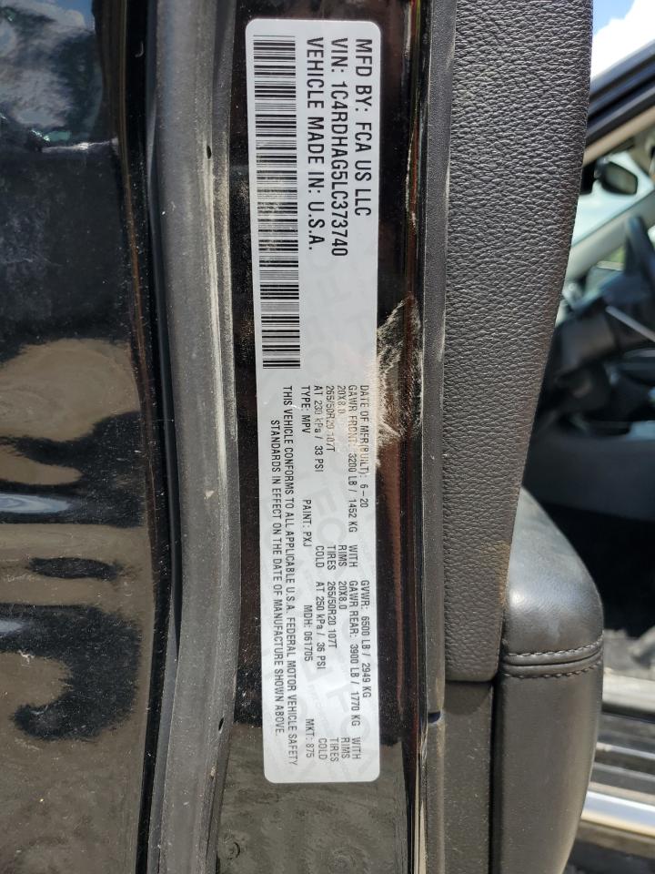 2020 Dodge Durango Sxt VIN: 1C4RDHAG5LC373740 Lot: 65497875
