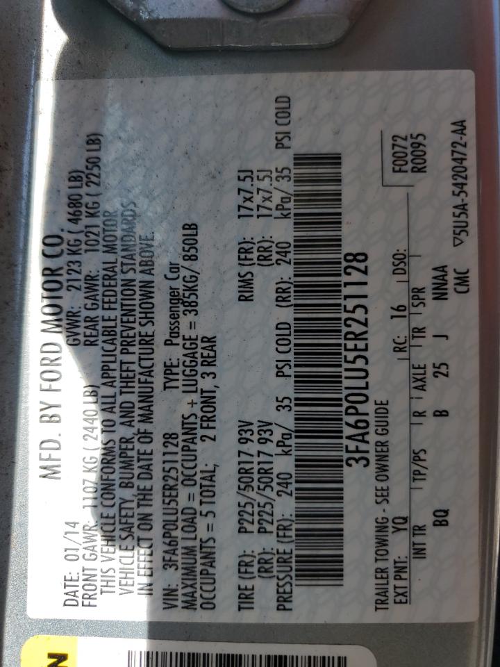 2014 Ford Fusion Se Hybrid VIN: 3FA6P0LU5ER251128 Lot: 66386275