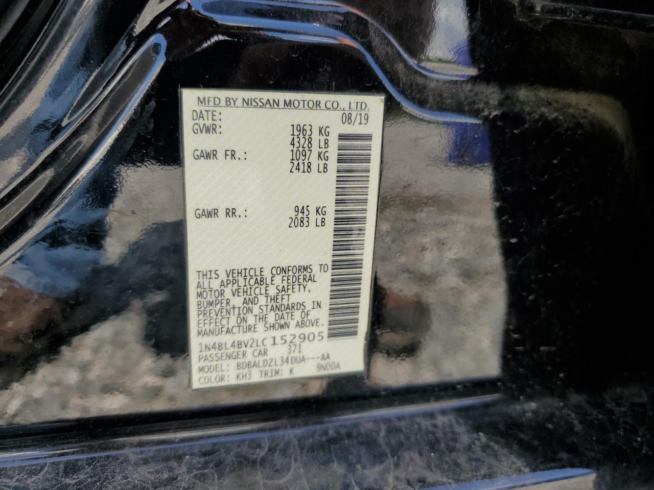 2020 Nissan Altima S VIN: 1N4BL4BV2LC152905 Lot: 65537935