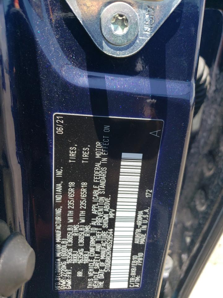 2021 Toyota Highlander Hybrid Xle VIN: 5TDGBRCH7MS529544 Lot: 63639725