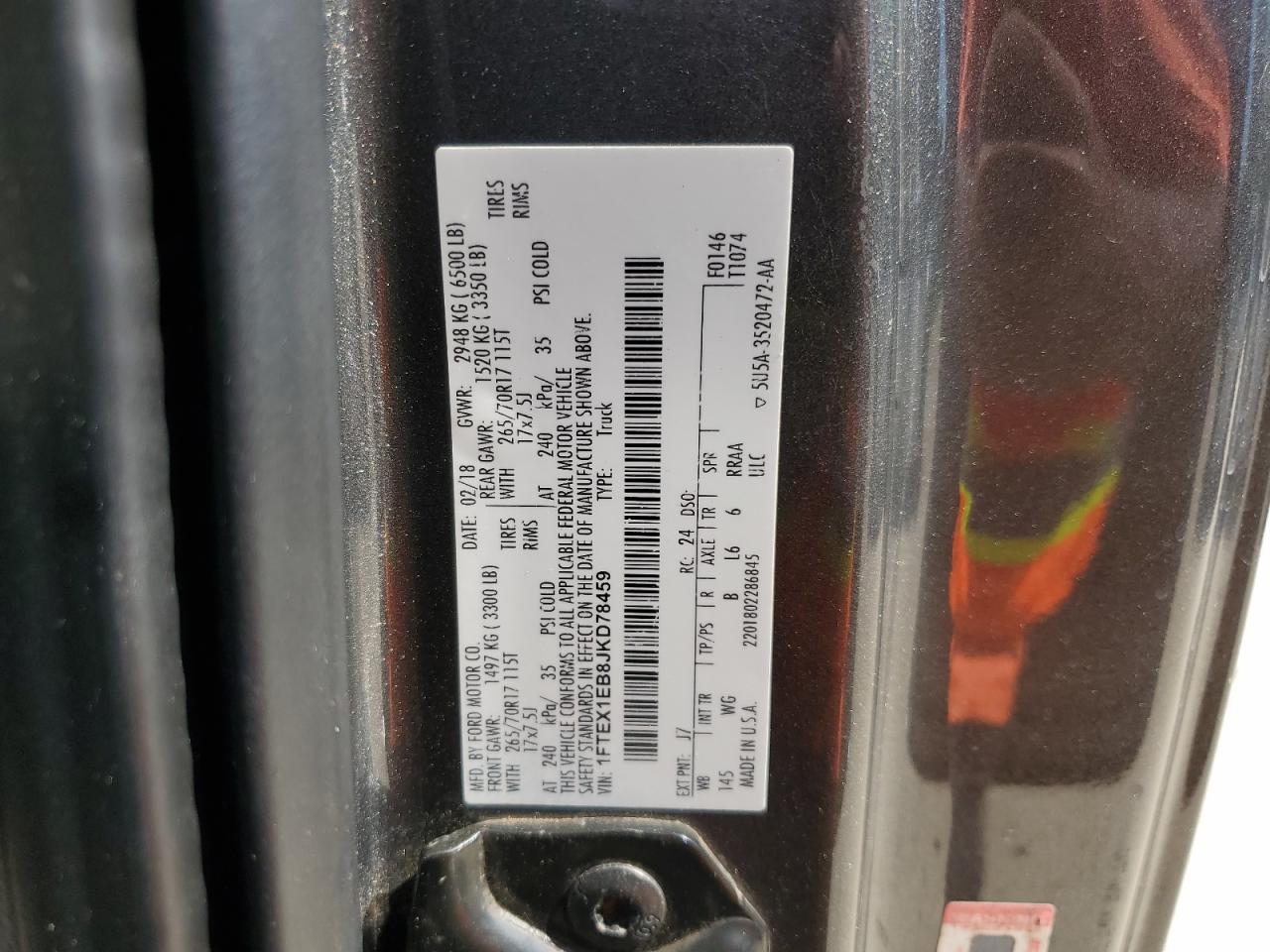 2018 Ford F150 Super Cab VIN: 1FTEX1EB8JKD78459 Lot: 70443715