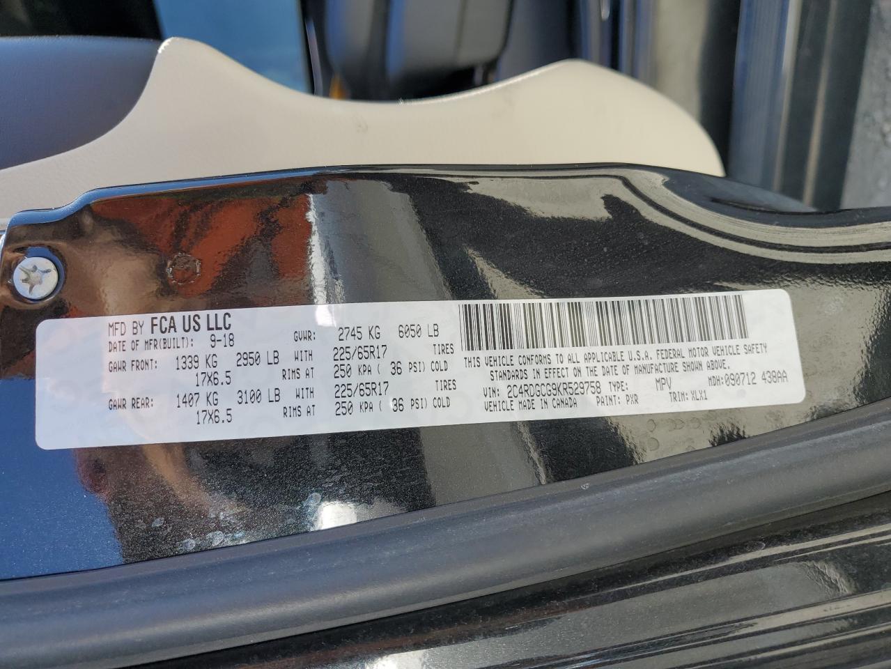 2019 Dodge Grand Caravan Sxt VIN: 2C4RDGCG9KR529758 Lot: 66817115