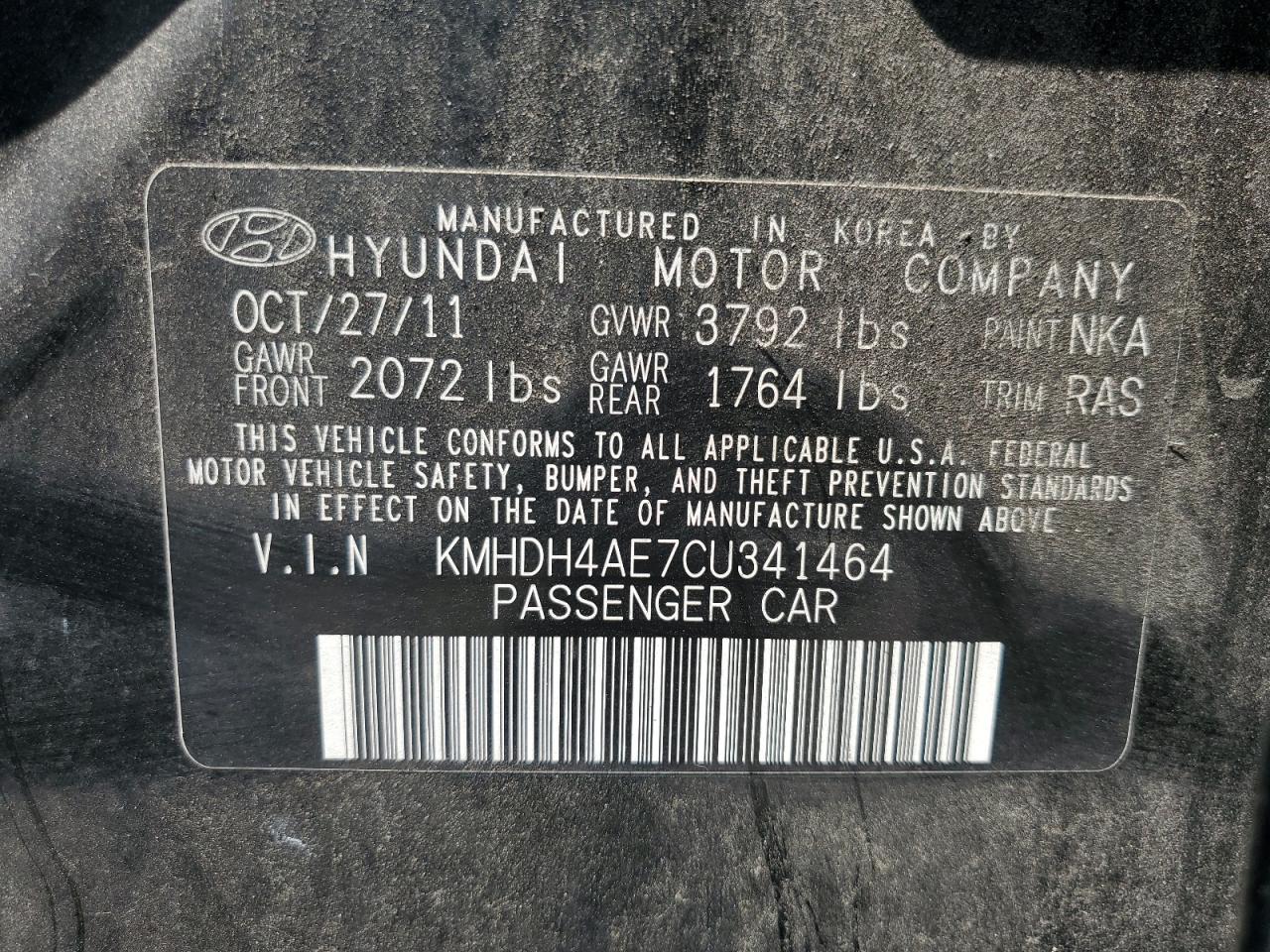 2012 Hyundai Elantra Gls VIN: KMHDH4AE7CU341464 Lot: 64544275