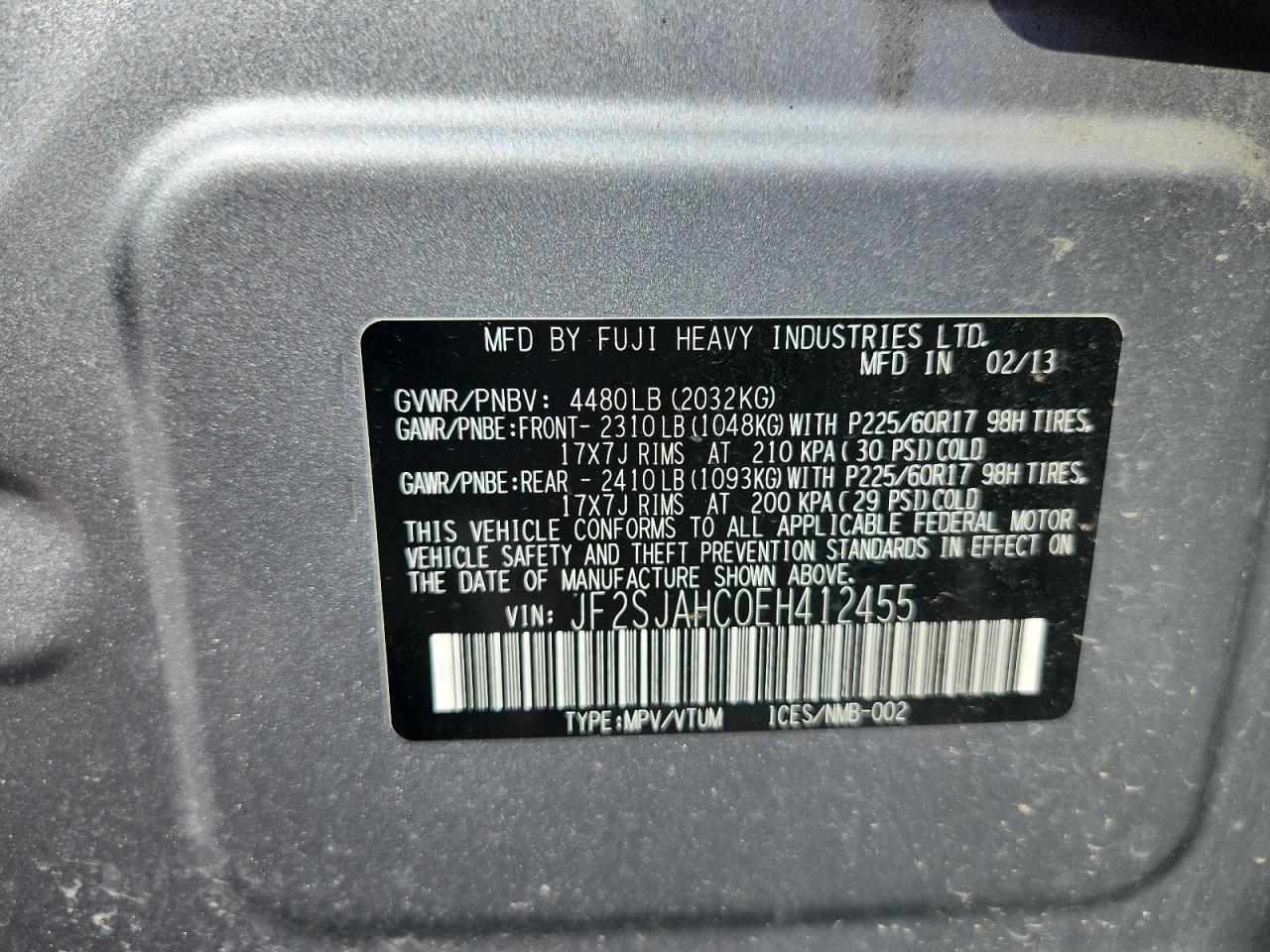2014 Subaru Forester 2.5I Limited VIN: JF2SJAHC0EH412455 Lot: 63192055