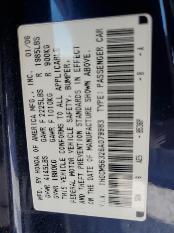 2006 Honda Accord Se VIN: 1HGCM56326A079983 Lot: 64755355