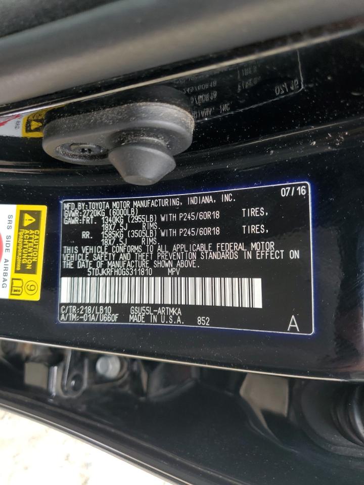 2016 Toyota Highlander Xle VIN: 5TDJKRFH0GS311810 Lot: 65597155