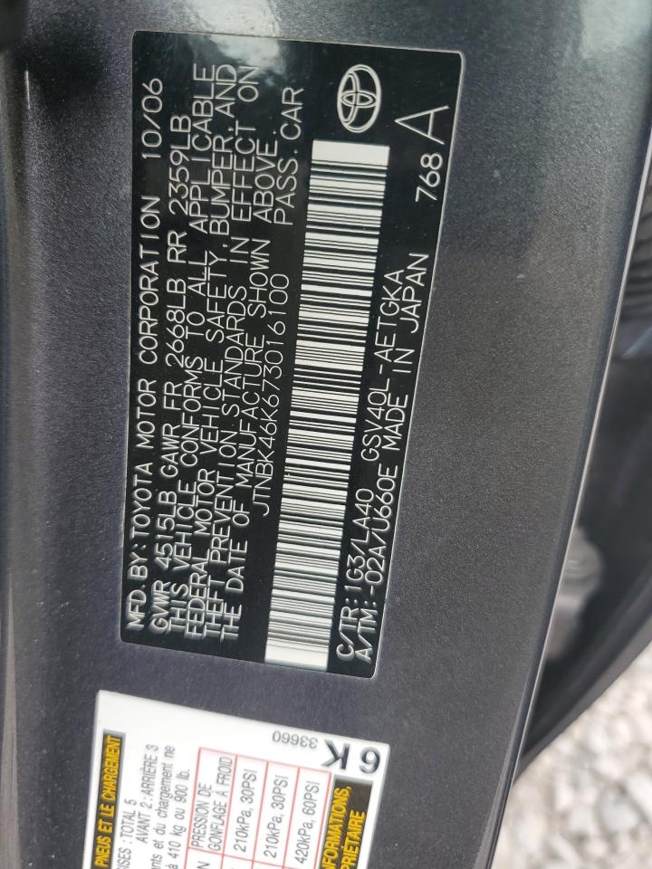 2007 Toyota Camry Le VIN: JTNBK46K673016100 Lot: 62508065