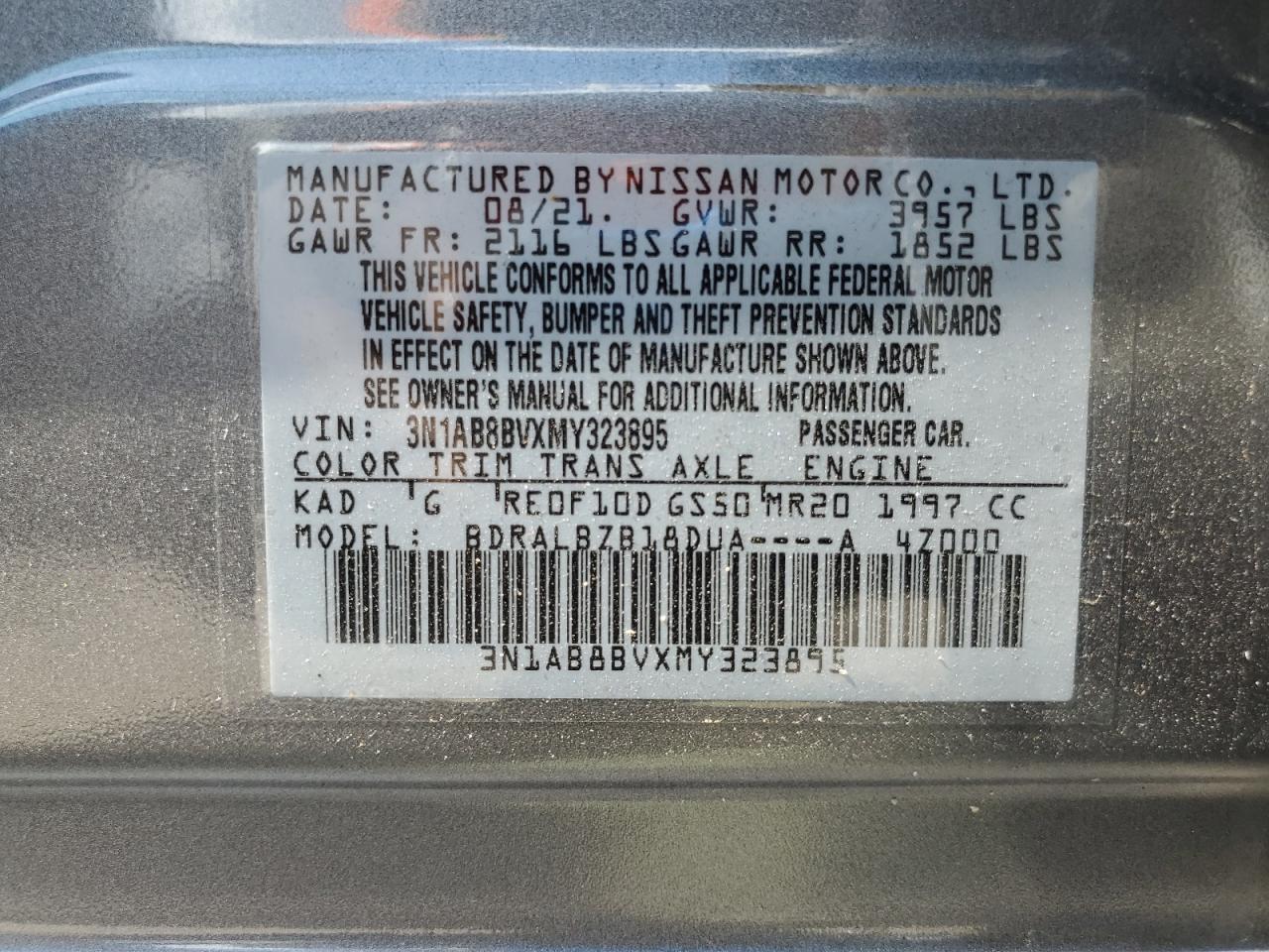 2021 Nissan Sentra S VIN: 3N1AB8BVXMY323895 Lot: 64681825