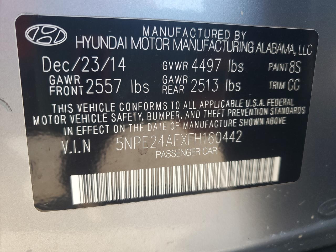 2015 Hyundai Sonata Se VIN: 5NPE24AFXFH160442 Lot: 65194465