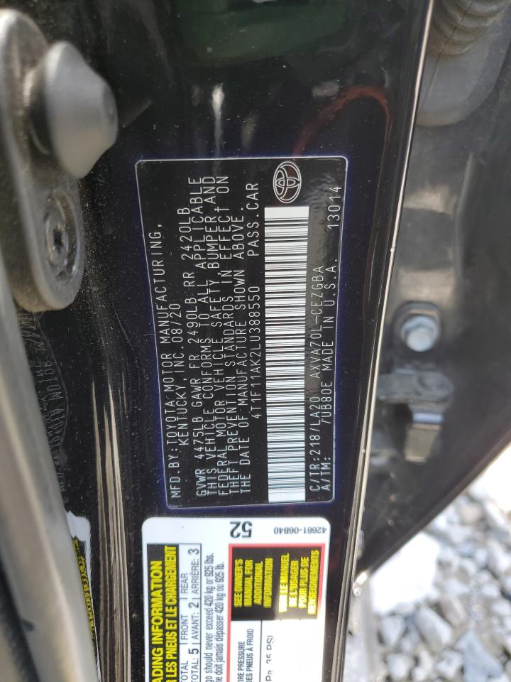 2020 Toyota Camry Xle VIN: 4T1F11AK2LU388550 Lot: 65010895