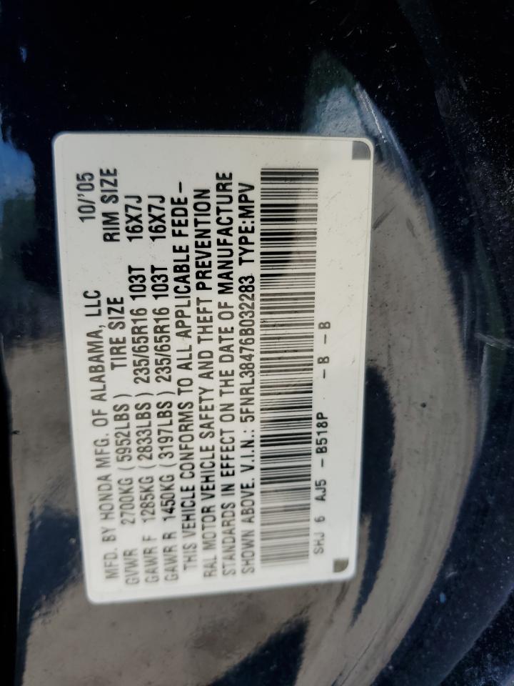 2006 Honda Odyssey Ex VIN: 5FNRL38476B032283 Lot: 63633145