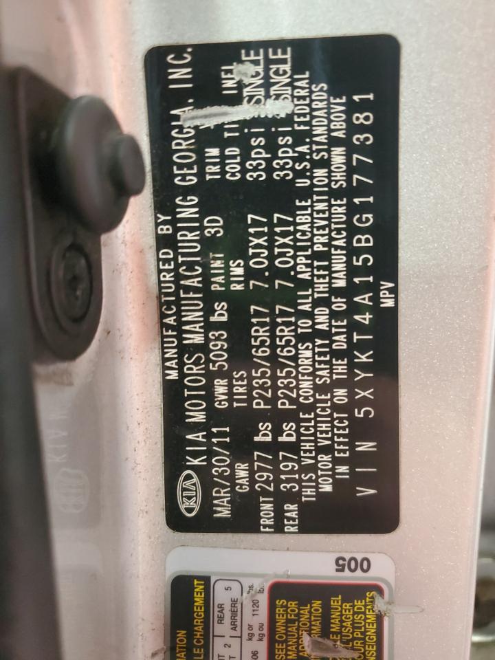 2011 Kia Sorento Base VIN: 5XYKT4A15BG177381 Lot: 65008645