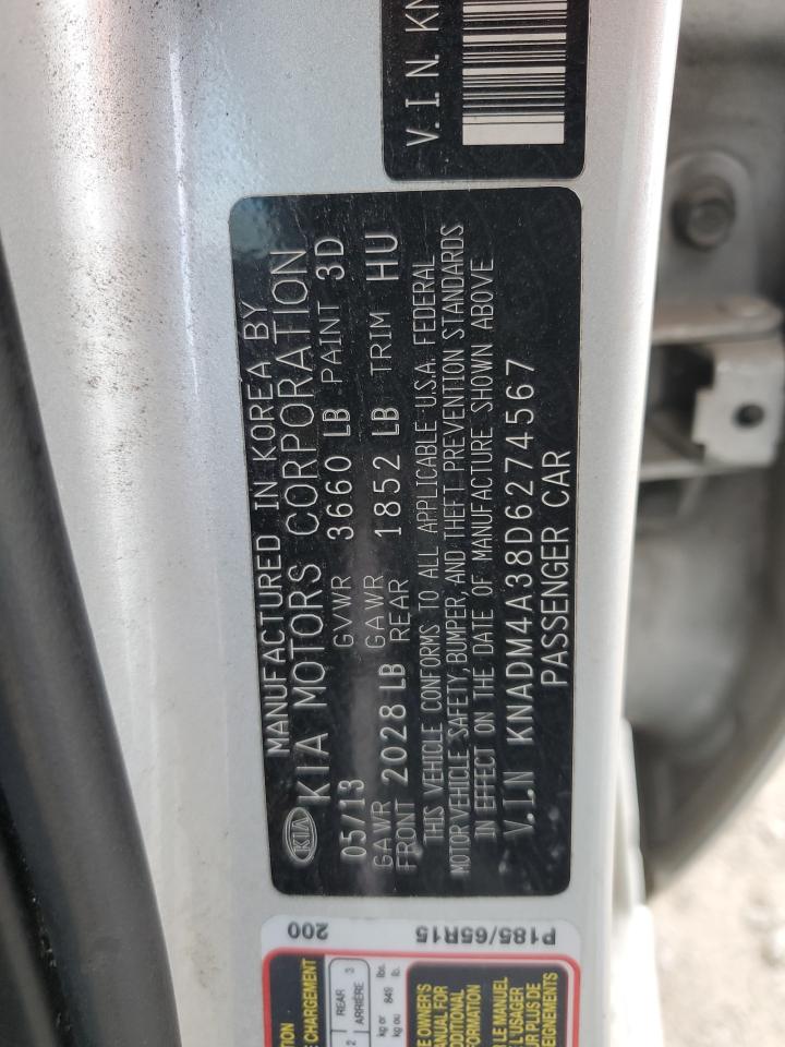 2013 Kia Rio Lx VIN: KNADM4A38D6274567 Lot: 65341825