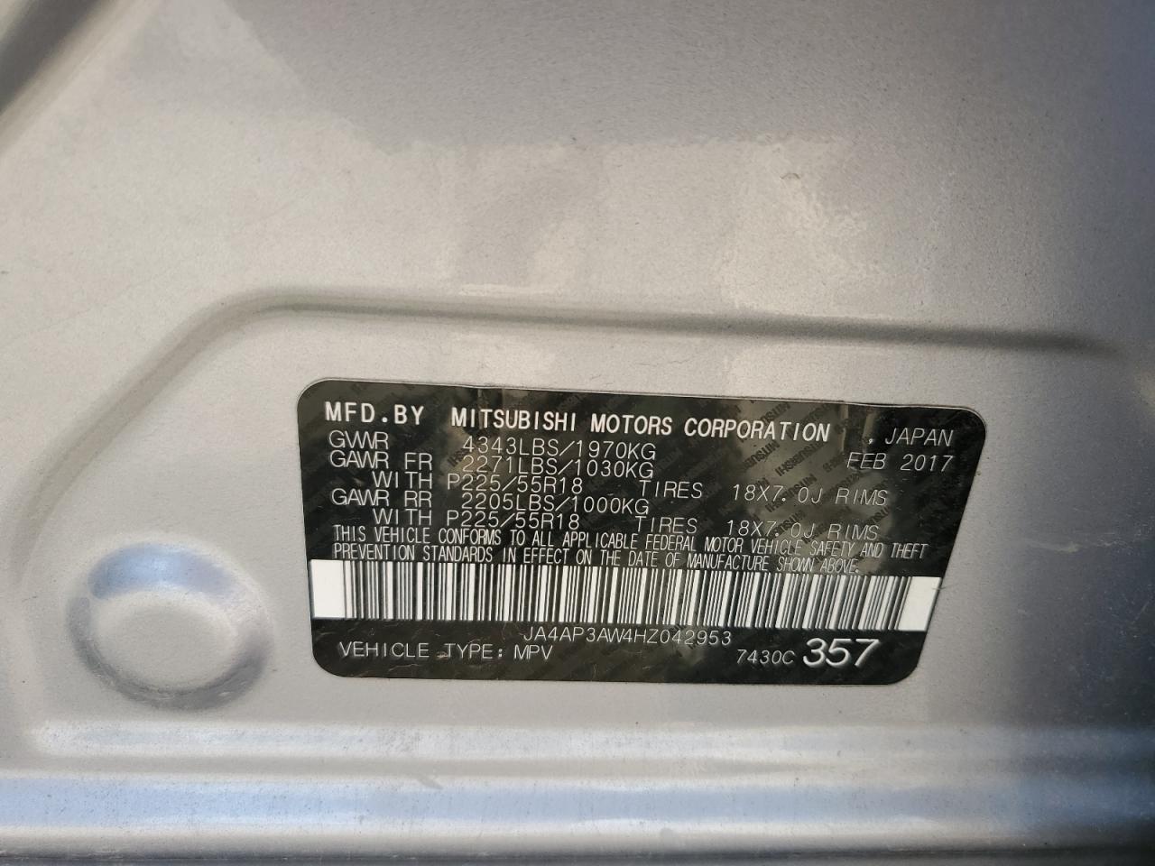 2017 Mitsubishi Outlander Sport Es VIN: JA4AP3AW4HZ042953 Lot: 63488885