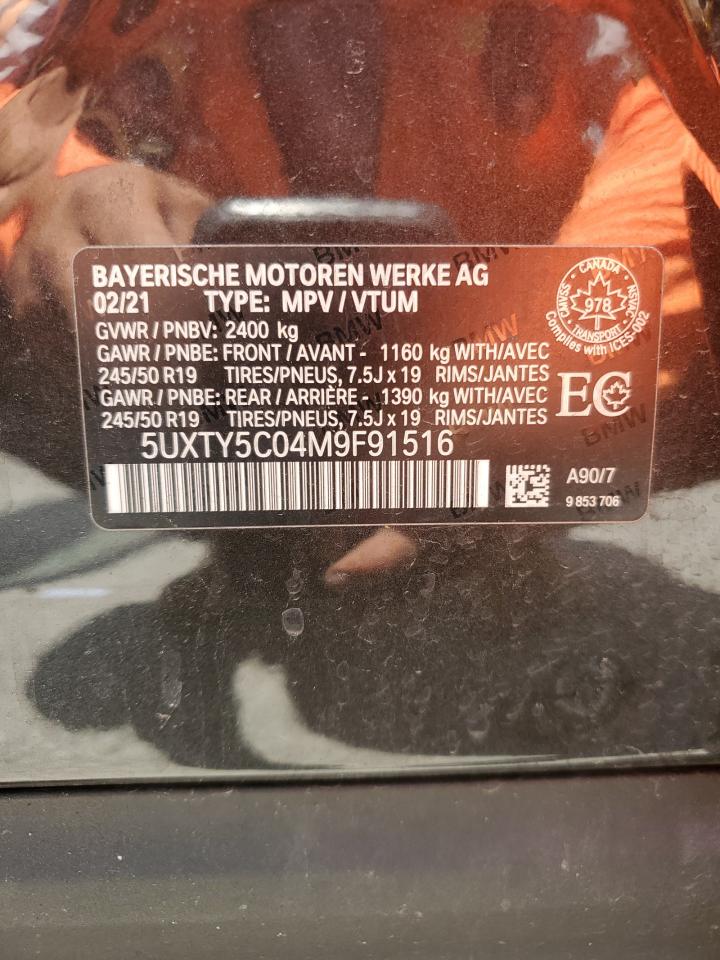 2021 BMW X3 xDrive30I VIN: 5UXTY5C04M9F91516 Lot: 63821675