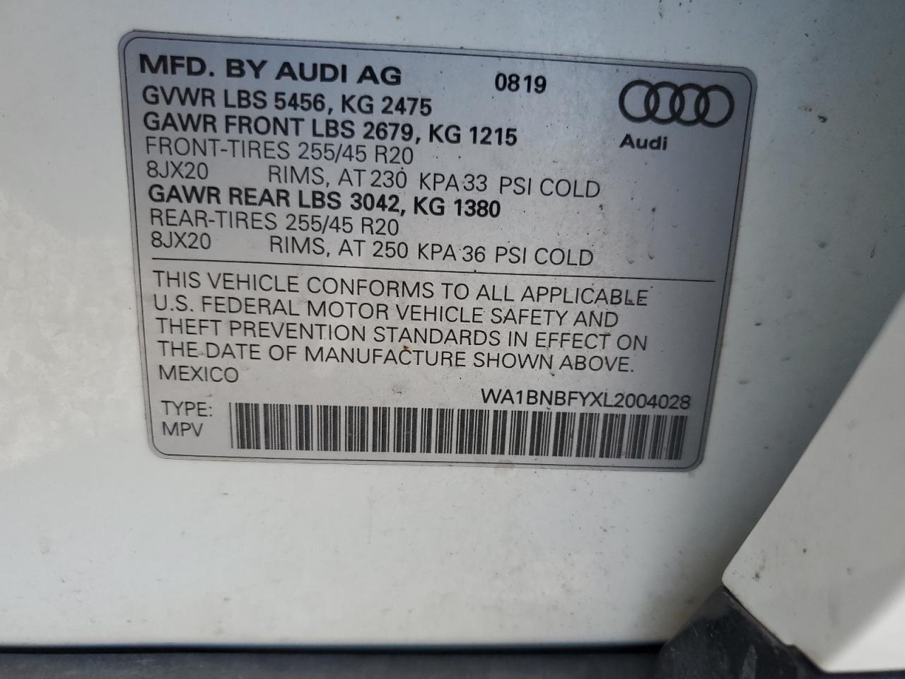 2020 Audi Q5 Premium Plus VIN: WA1BNBFYXL2004028 Lot: 63686865