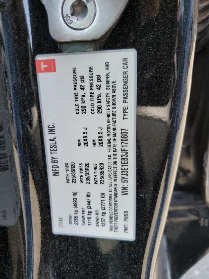 2018 Tesla Model 3 VIN: 5YJ3E1EB3JF170807 Lot: 62177185
