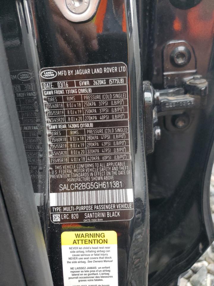 2016 Land Rover Discovery Sport Hse VIN: SALCR2BG5GH611381 Lot: 64093215