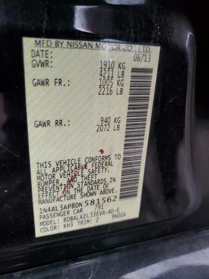 2013 Nissan Altima 2.5 VIN: 1N4AL3AP8DN581562 Lot: 62008945