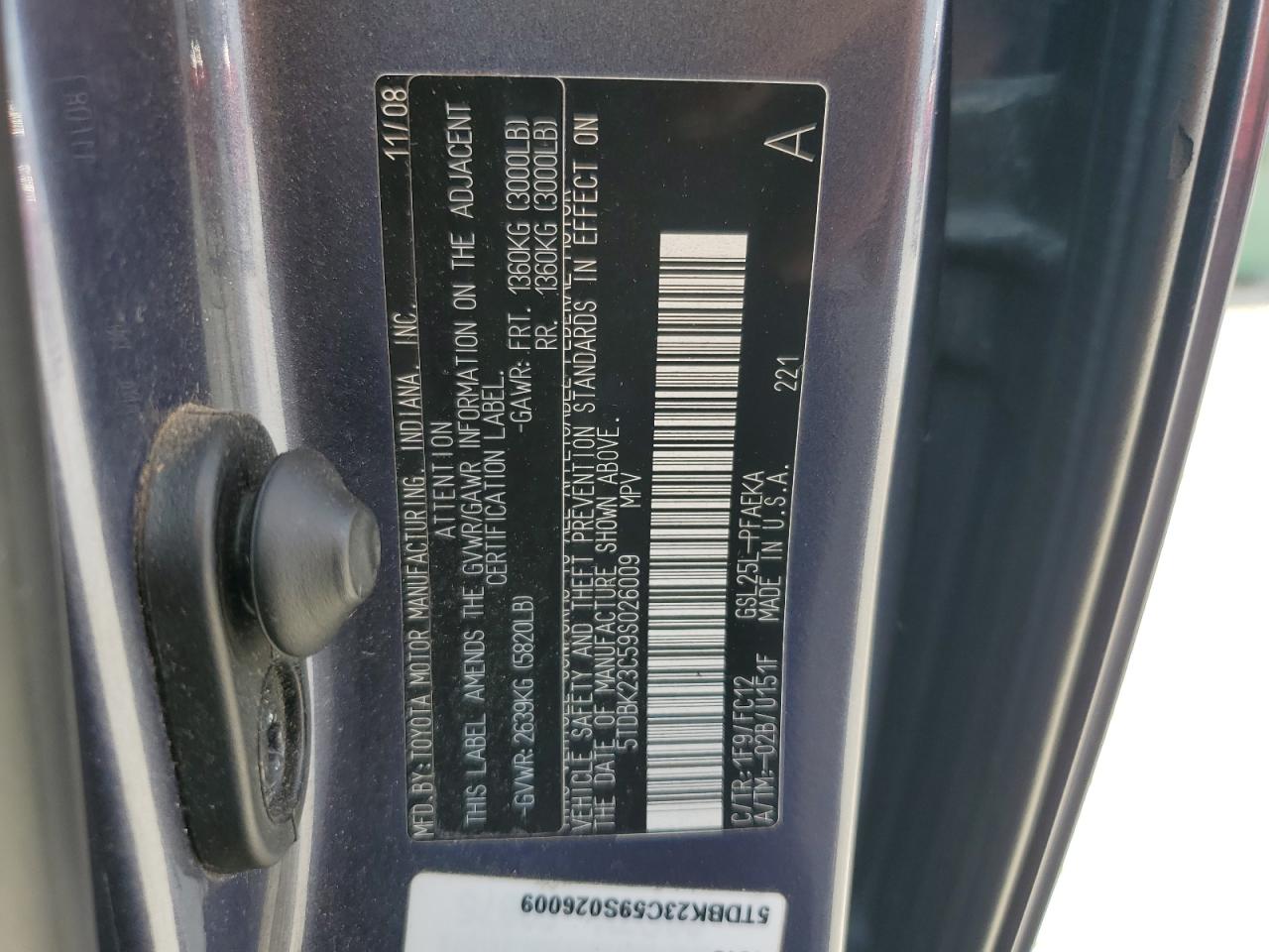 2009 Toyota Sienna Le VIN: 5TDBK23C59S026009 Lot: 64553505