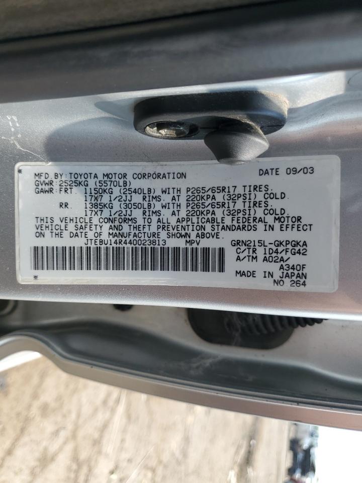 2004 Toyota 4Runner Sr5 VIN: JTEBU14R440023813 Lot: 64941665
