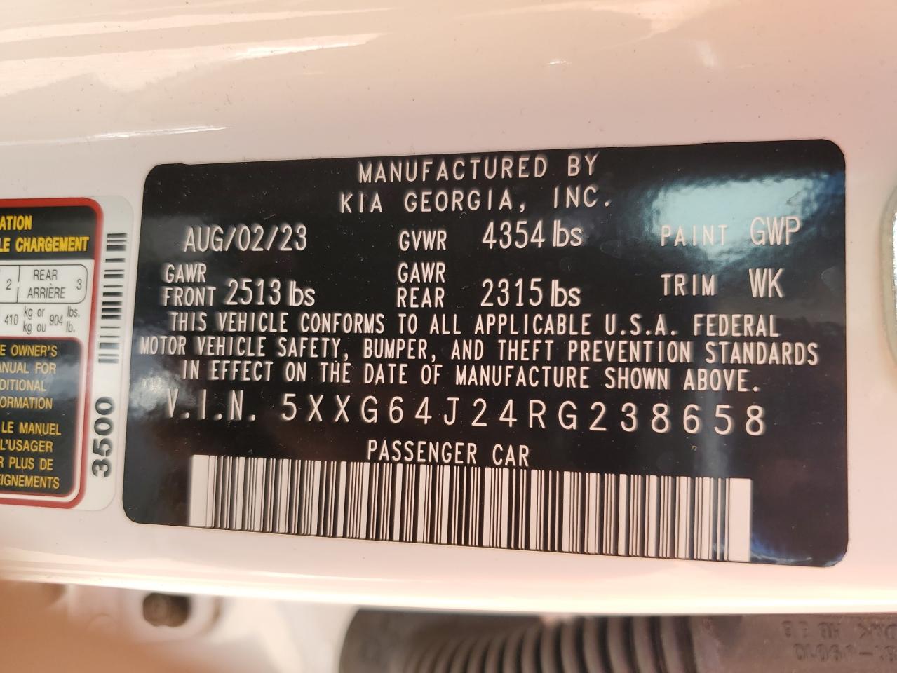 2024 Kia K5 Gt Line VIN: 5XXG64J24RG238658 Lot: 64581755