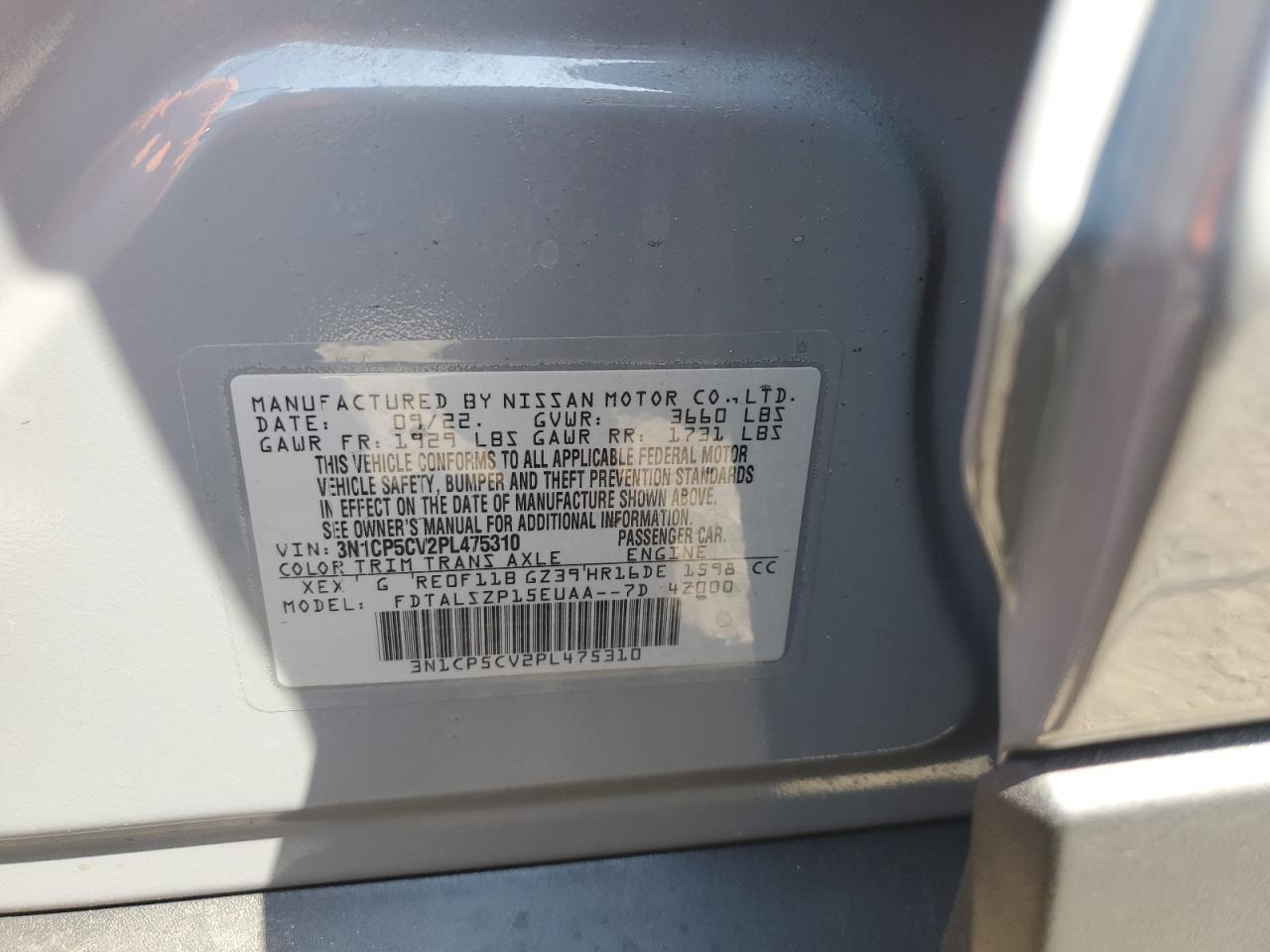 2023 Nissan Kicks Sv VIN: 3N1CP5CV2PL475310 Lot: 64830775