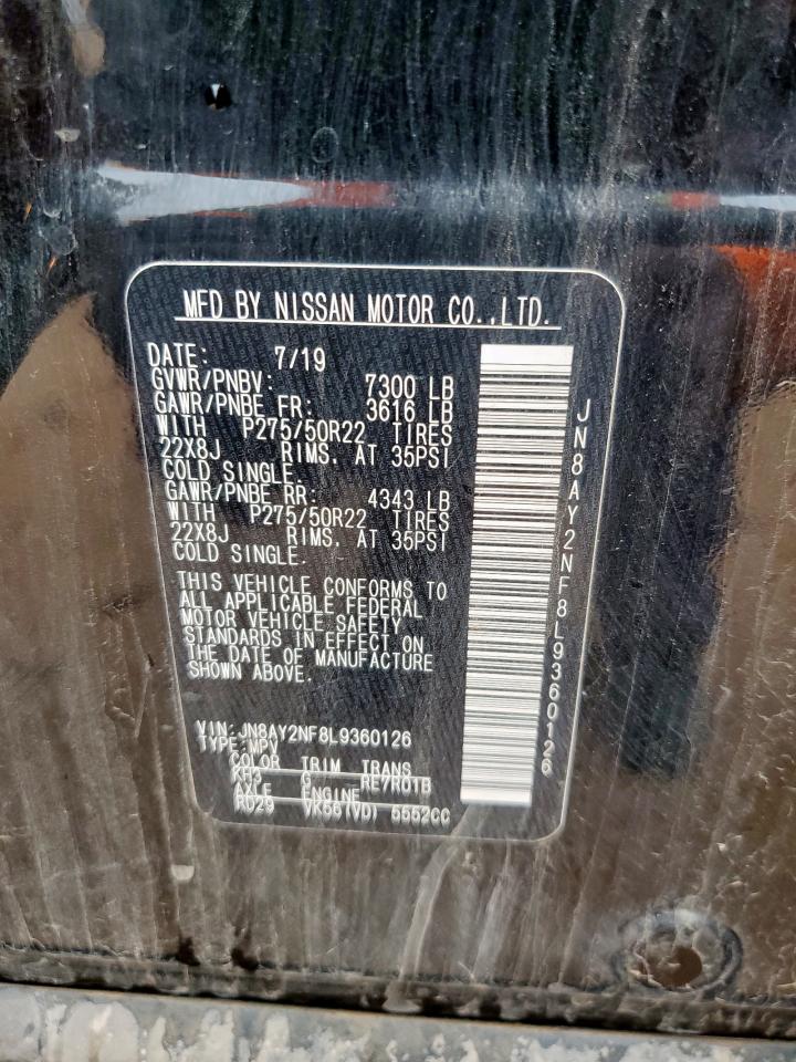 2020 Nissan Armada Platinum VIN: JN8AY2NF8L9360126 Lot: 62740905